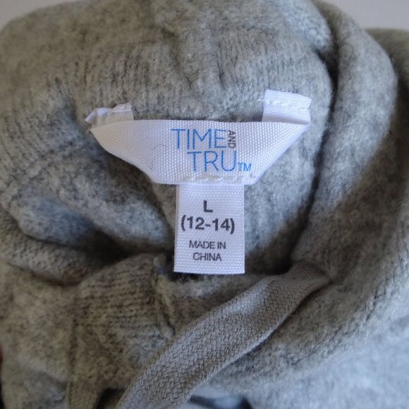 Time And Tru Gray Knit Pullover Hooded Sweater Womens Size L 12 14 Long Sleeve - Picture 5 of 11